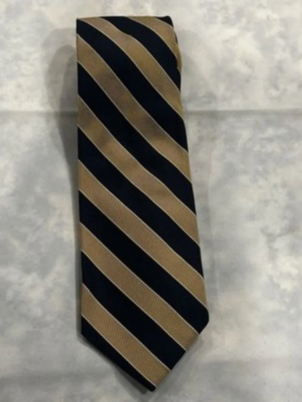Necktie REPP Lands' End 100% Silk Mens Striped Blue Gold Tie 61 1/2 x 3 3/4 EUC